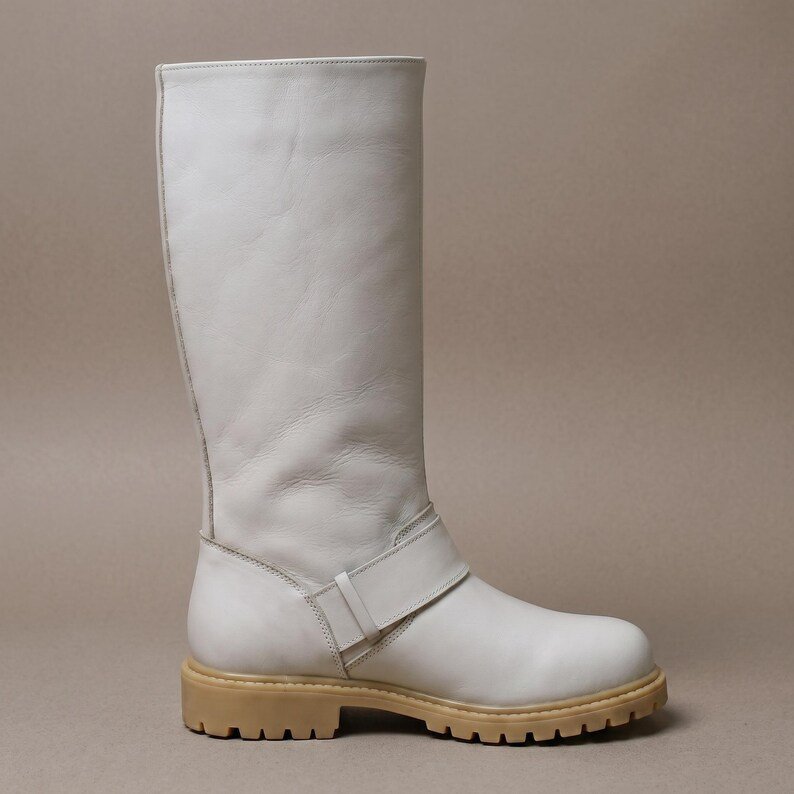 Biker Scout Boots White Leather Scout Trooper Shoes Men's Star Wars Cosplay Footwear Movie Accurate Prop Costume Tall Combat Boot - Image 3