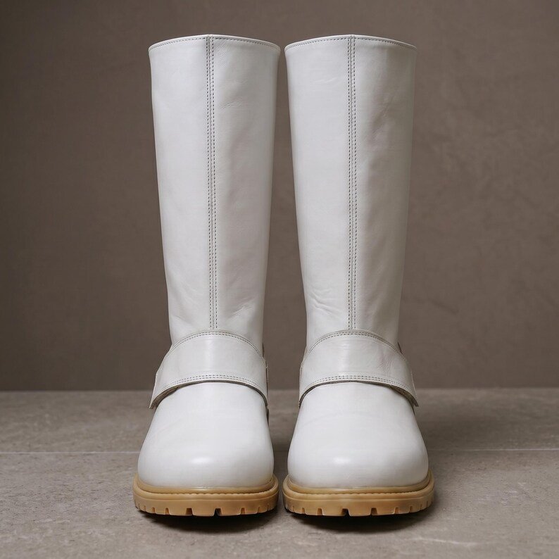 Biker Scout Boots White Leather Scout Trooper Shoes Men's Star Wars Cosplay Footwear Movie Accurate Prop Costume Tall Combat Boot - Image 5