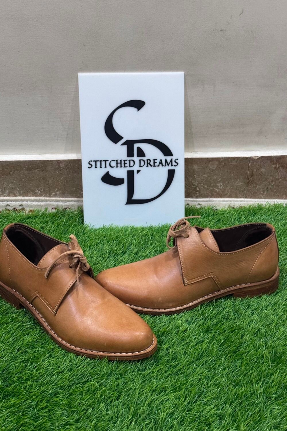 Handmade Men's Tan Leather Derby Shoes | Real Leather Lace-Up Oxford Dress Shoes - Image 6