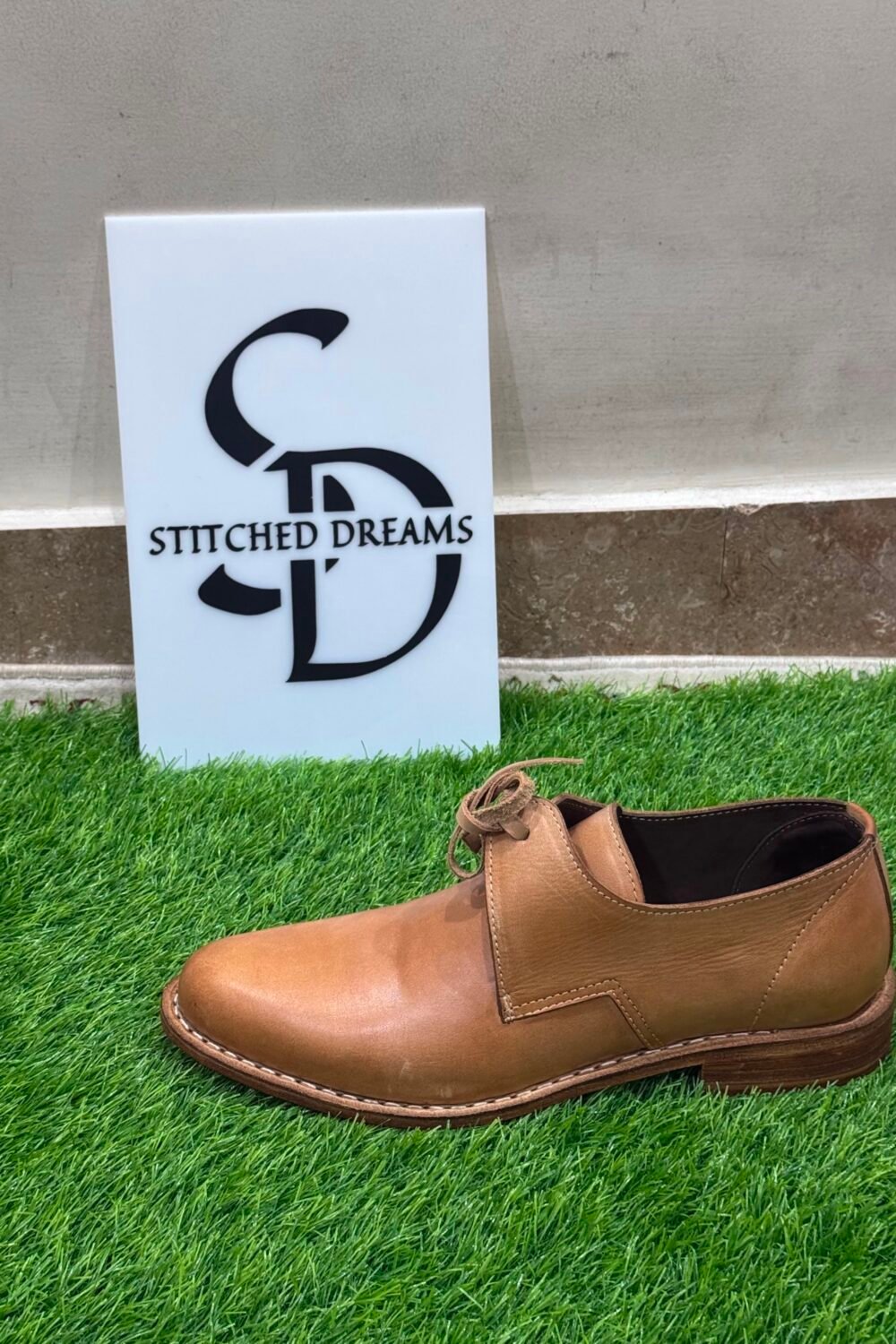 Handmade Men's Tan Leather Derby Shoes | Real Leather Lace-Up Oxford Dress Shoes - Image 2