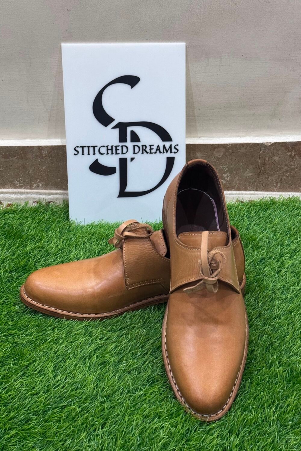 Handmade Men's Tan Leather Derby Shoes | Real Leather Lace-Up Oxford Dress Shoes - Image 4