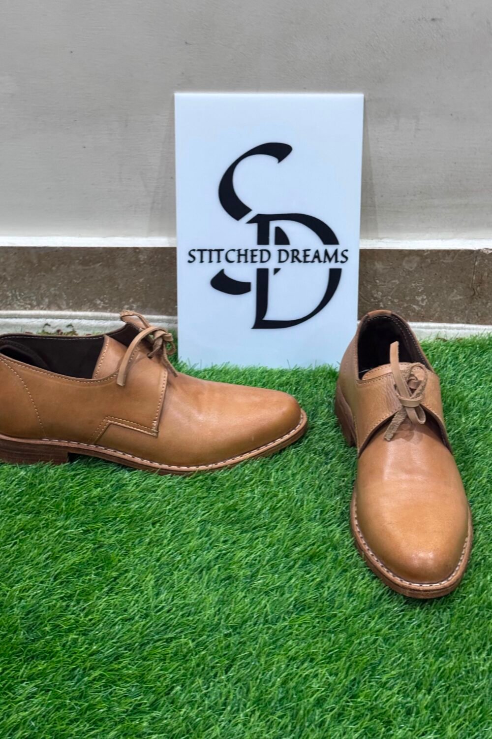 Handmade Men's Tan Leather Derby Shoes | Real Leather Lace-Up Oxford Dress Shoes - Image 5