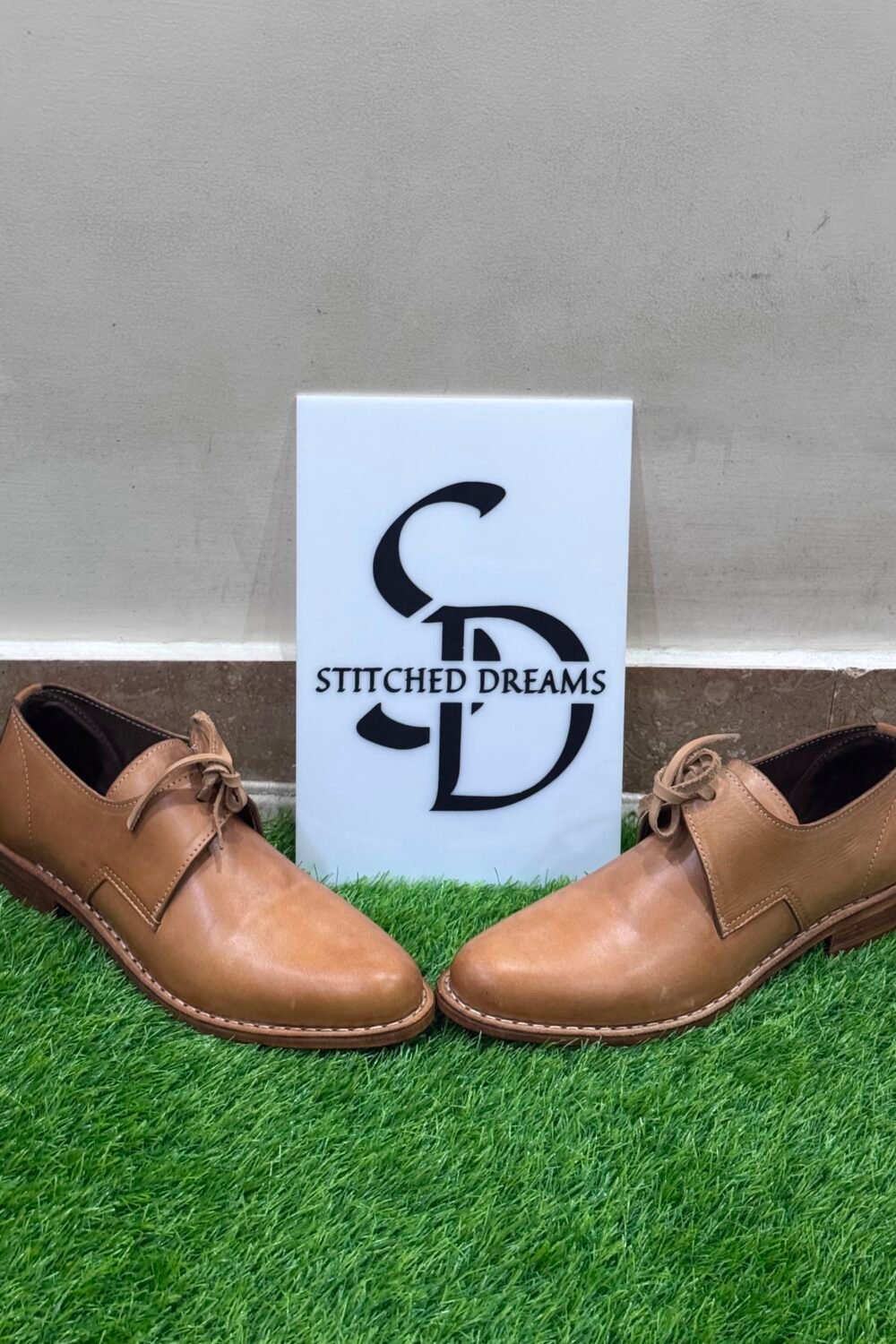 Handmade Men's Tan Leather Derby Shoes | Real Leather Lace-Up Oxford Dress Shoes