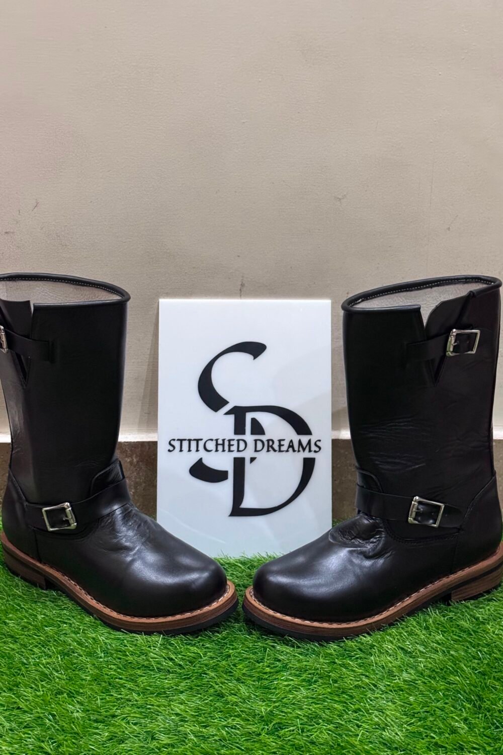Classic Black Leather Engineer Boots | Handcrafted Biker & Riding Boots for Men