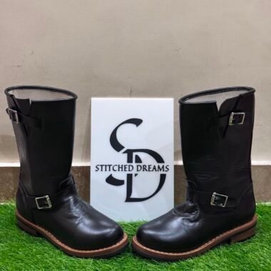 Classic Black Leather Engineer Boots | Handcrafted Biker & Riding Boots for Men