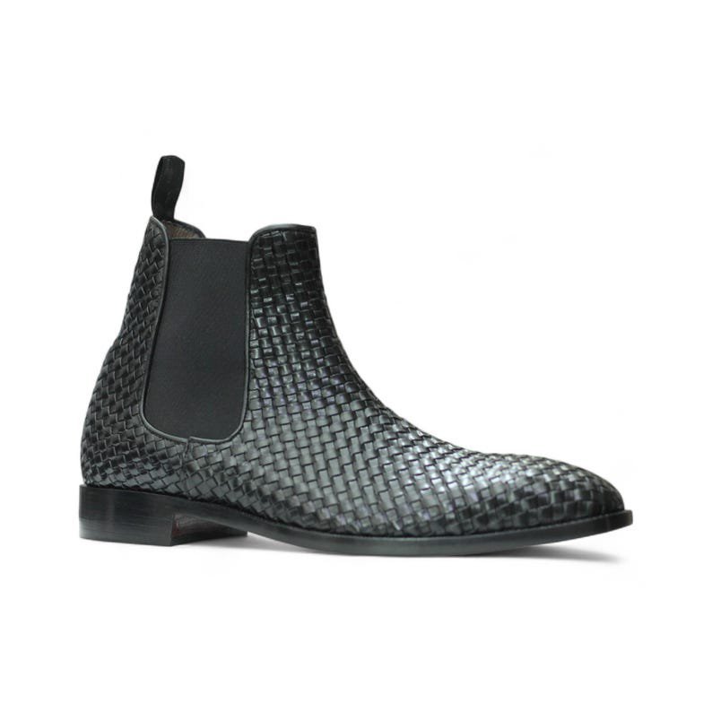 Handmade Full Grain Woven Leather Chelsea Boots | Classic Ankle Boot | Men Boot | New Men Dress and casual Black Boots | Full Grain Leather - Image 3