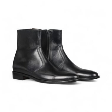 Handmade Black Leather Ankle Boots: Men's Zipper Dress Boots