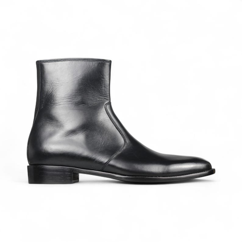 Handmade Black Leather Ankle Boots: Men's Zipper Dress Boots - Image 4