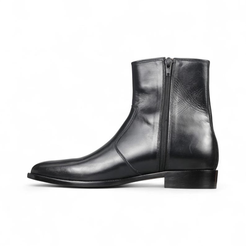 Handmade Black Leather Ankle Boots: Men's Zipper Dress Boots - Image 5