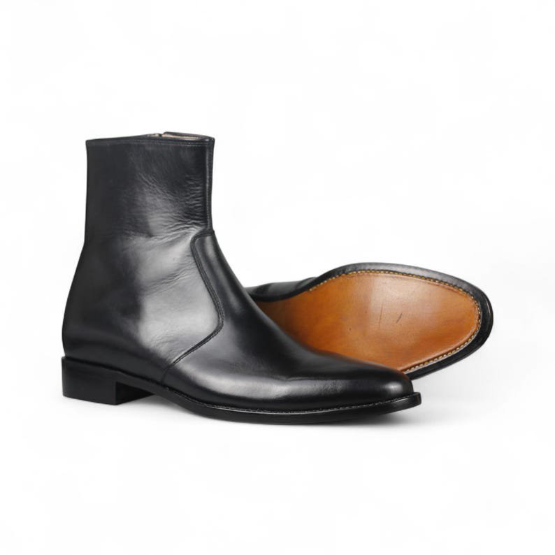 Handmade Black Leather Ankle Boots: Men's Zipper Dress Boots - Image 2