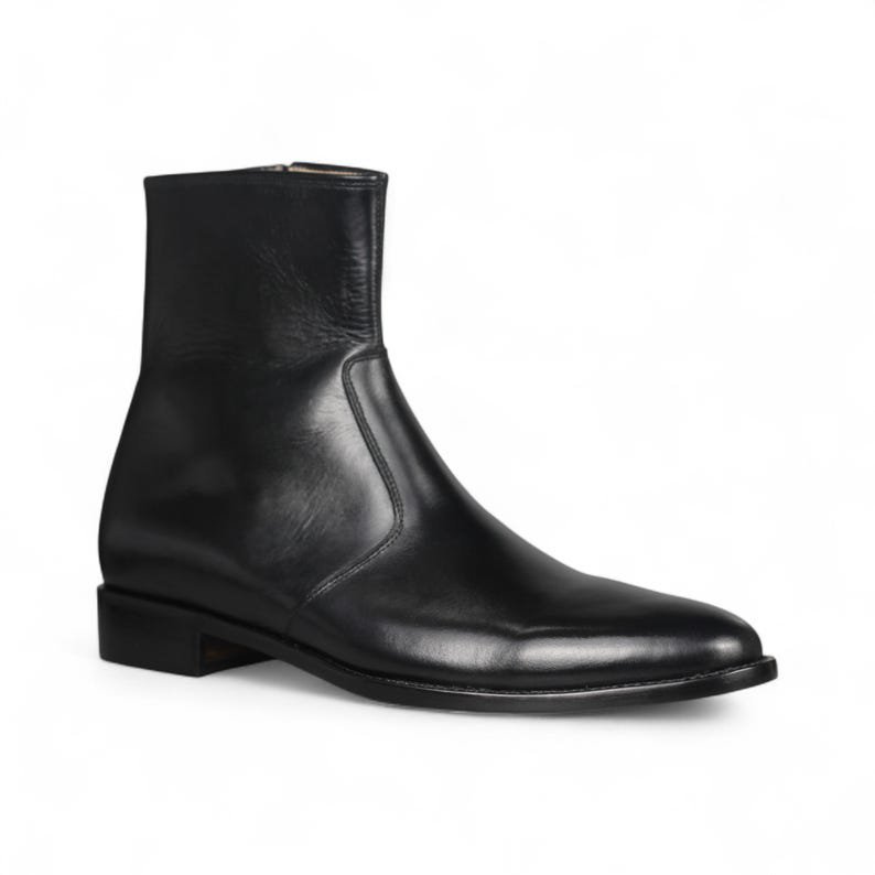 Handmade Black Leather Ankle Boots: Men's Zipper Dress Boots - Image 3