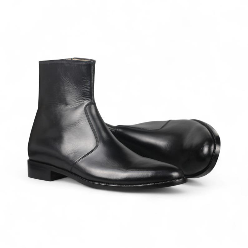 Handmade Black Leather Ankle Boots: Men's Zipper Dress Boots - Image 7