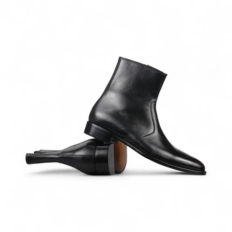Handmade Black Leather Ankle Boots: Men's Zipper Dress Boots - Image 6