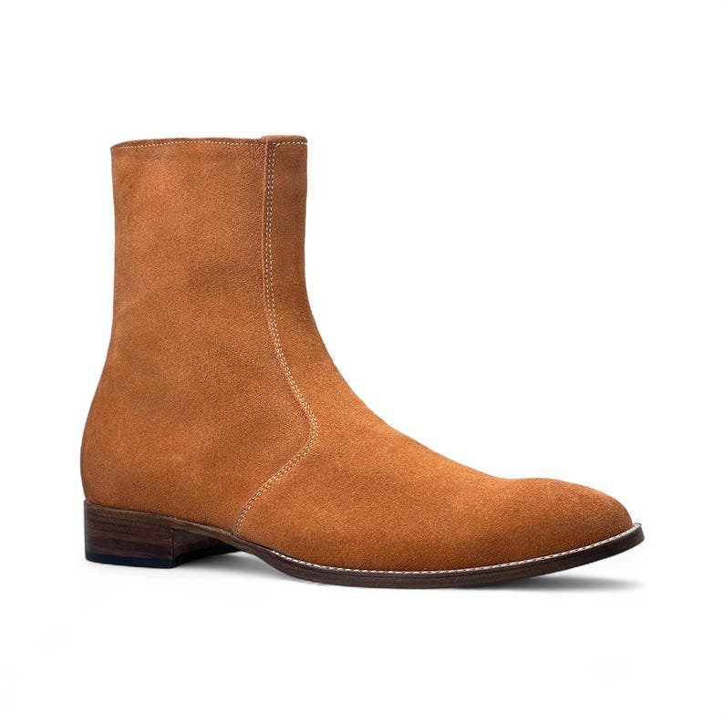 Handmade Brown Suede Leather Zipper Ankle-High Boots for Men | Comfortable Leather Footwear | Premium Quality Boots for Every Occasion - Image 4