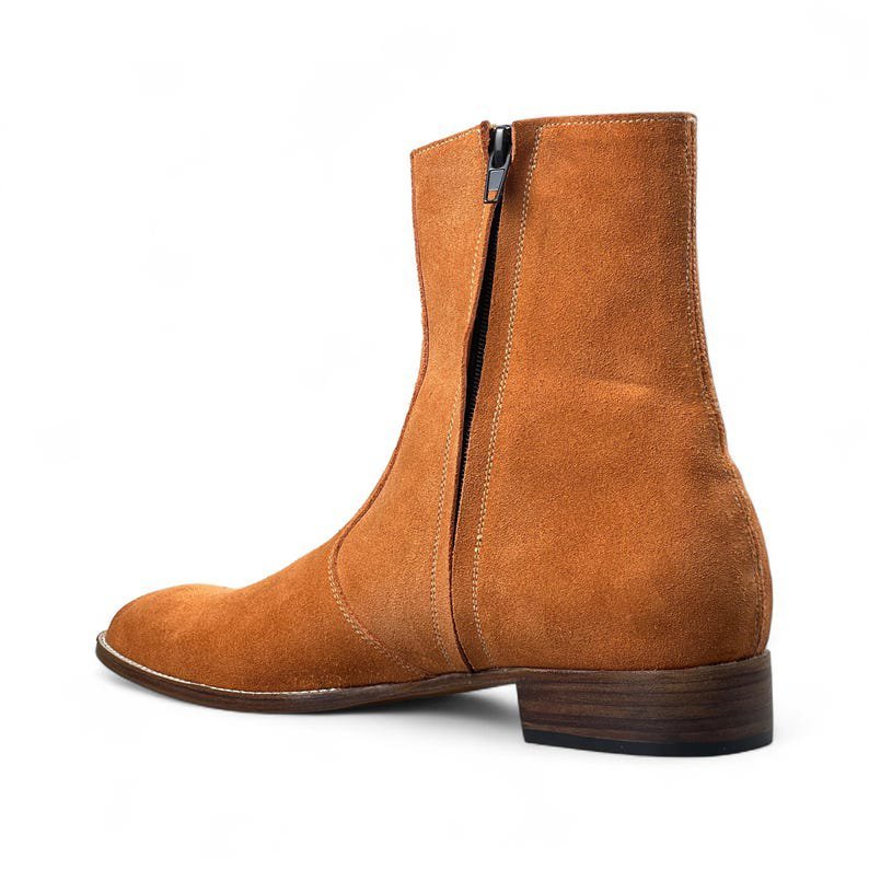 Handmade Brown Suede Leather Zipper Ankle-High Boots for Men | Comfortable Leather Footwear | Premium Quality Boots for Every Occasion - Image 2