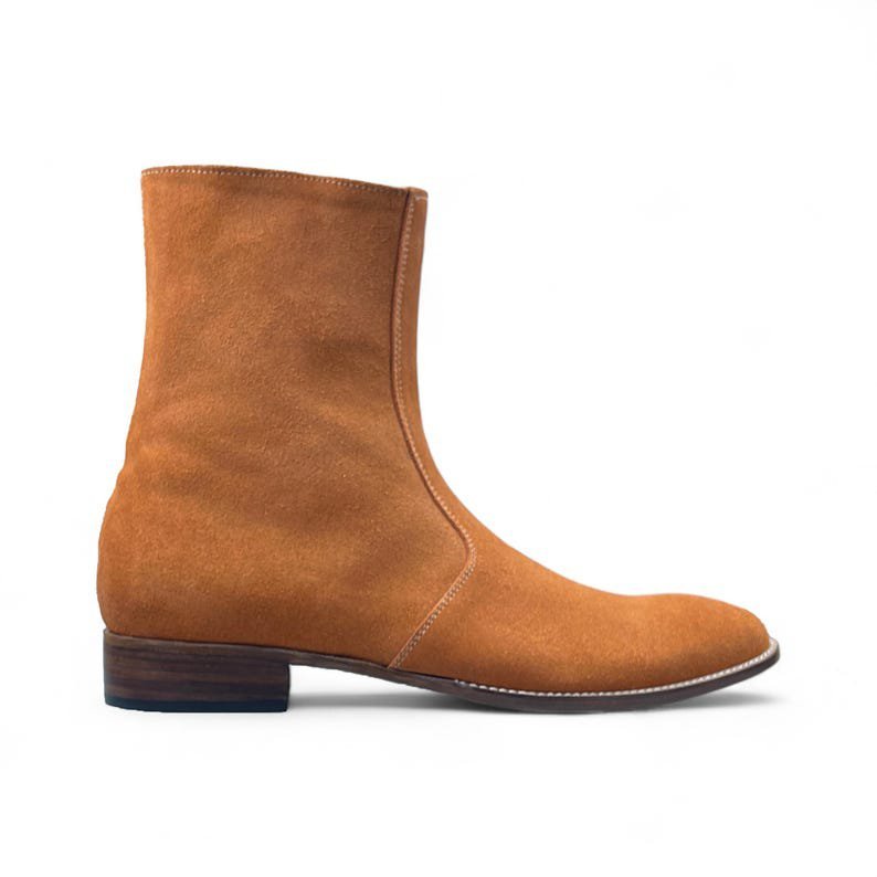 Handmade Brown Suede Leather Zipper Ankle-High Boots for Men | Comfortable Leather Footwear | Premium Quality Boots for Every Occasion - Image 3