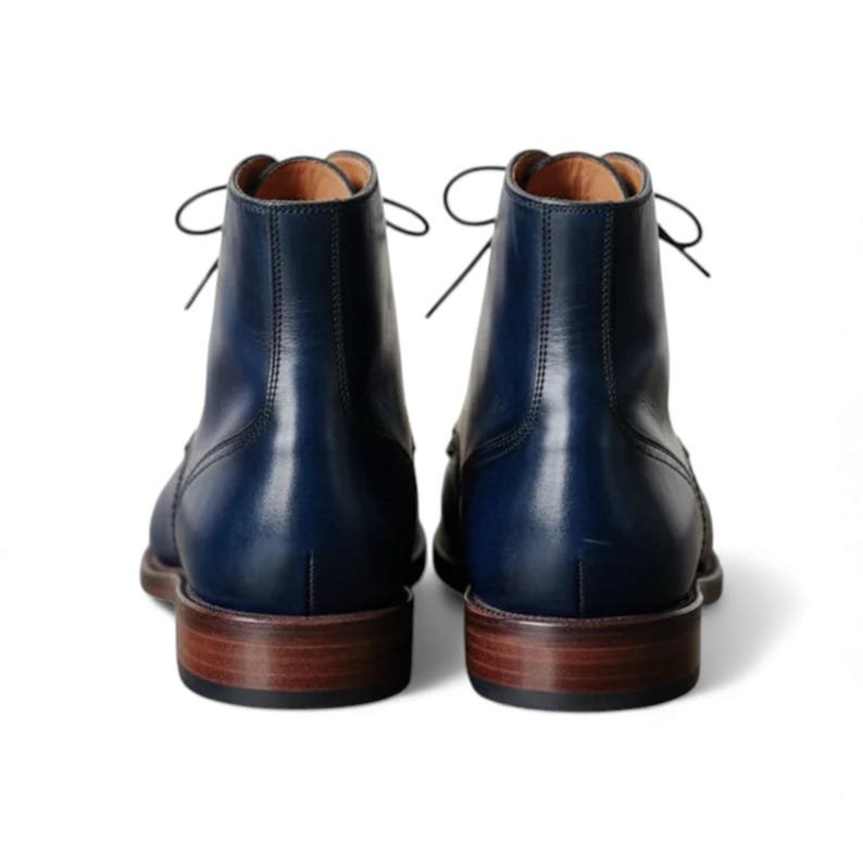 Handmade Blue Leather Dress Boots | Men Cap Toe Brogue Ankle Boot | Mens Custom Formal | Wedding Groomsmen Footwear - Image 4
