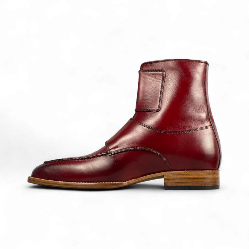 Men Handcrafted Red Leather ankle Boot | Fourth Monk Strap Ankle Boots for Men | Bespoke Dress Boots | Stylish & Comfortable Leather Boot - Image 7