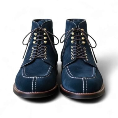 Handcrafted Navy Blue Suede Lace-Up Ankle Boots | Elegant Handmade Real Suede Leather Blue Formal Ankle Boots for Men