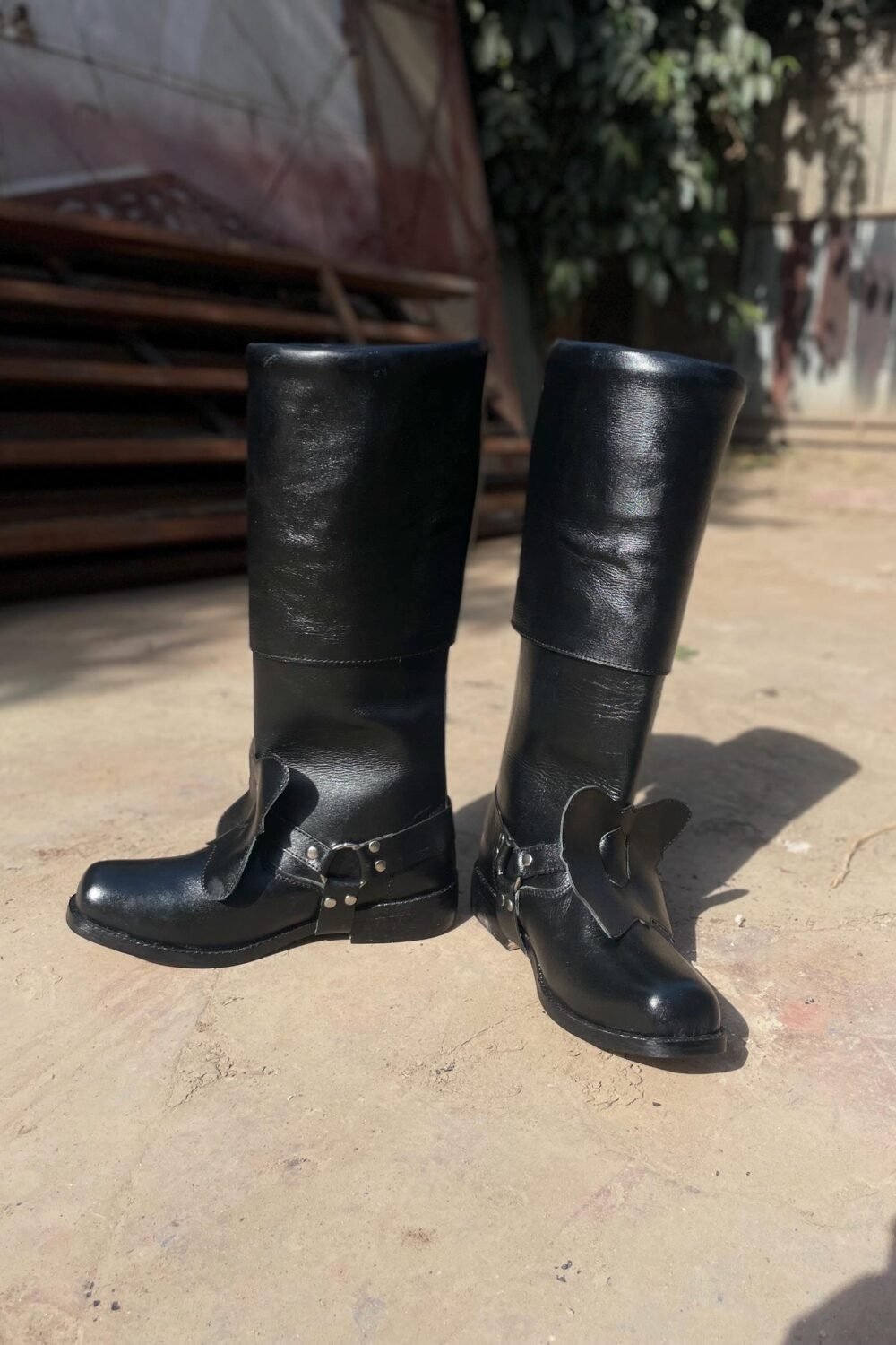 Medieval Leather Boots, Black Pirate Cosplay Shoes, Knee High Renaissance Boots, Mens Harness Boot - Image 3
