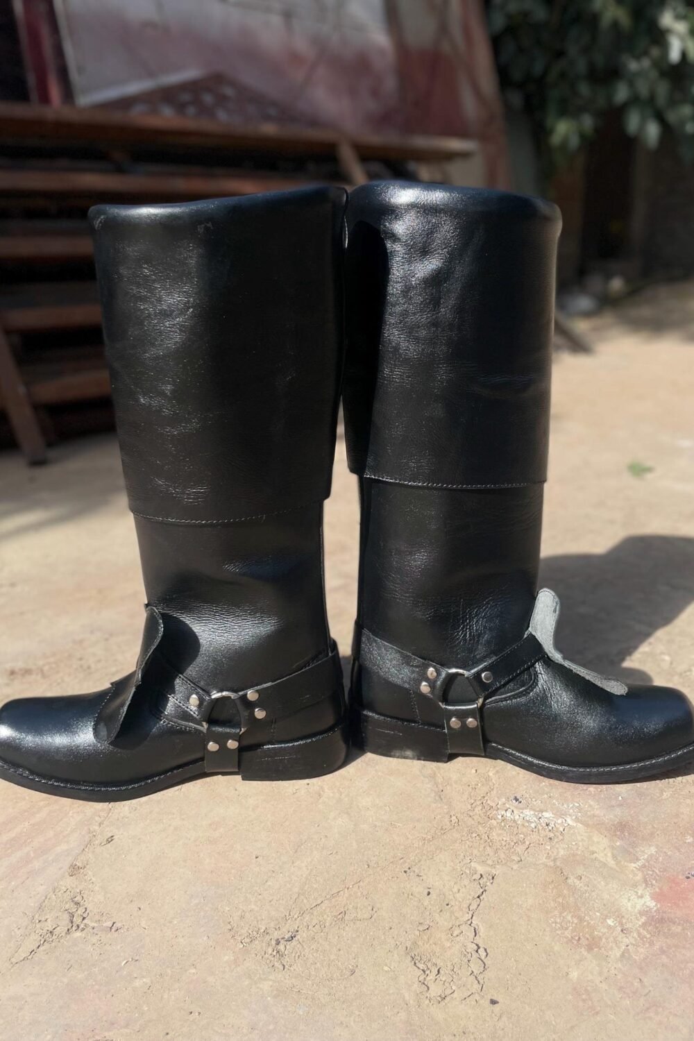 Medieval Leather Boots, Black Pirate Cosplay Shoes, Knee High Renaissance Boots, Mens Harness Boot - Image 2