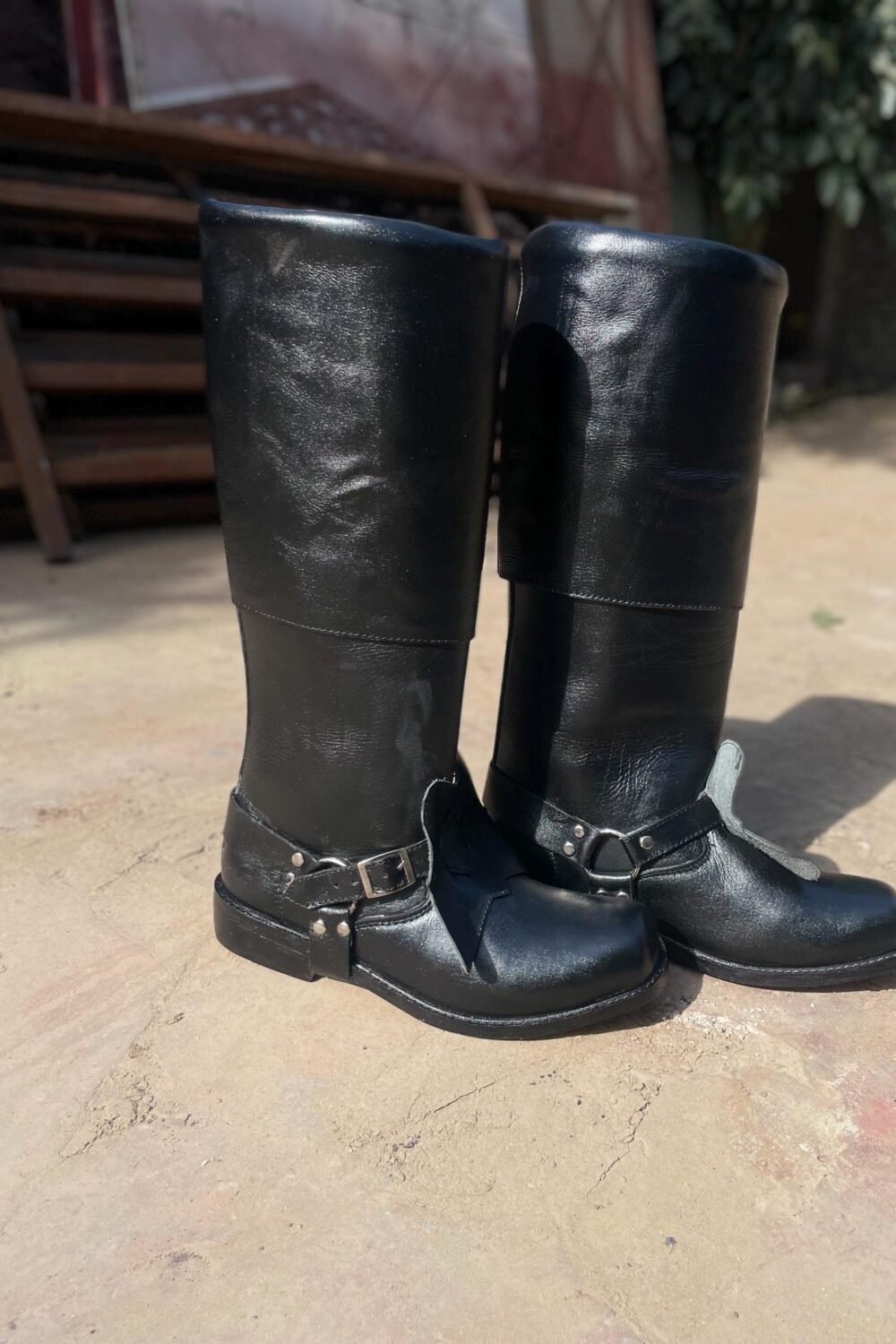 Medieval Leather Boots, Black Pirate Cosplay Shoes, Knee High Renaissance Boots, Mens Harness Boot