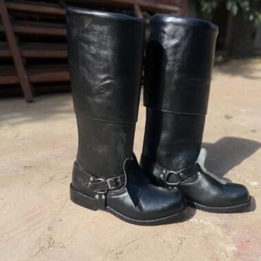 Medieval Leather Boots, Black Pirate Cosplay Shoes, Knee High Renaissance Boots, Mens Harness Boot