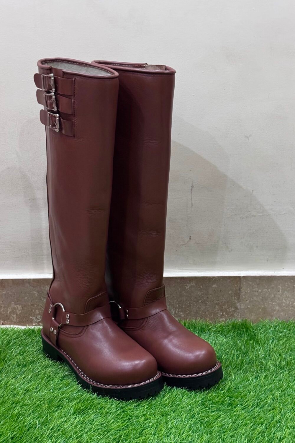 Handmade Brown Leather Boots | Men's Tall Riding Boots with Harness & Buckles | Historical Medieval Boots | Punk Rock Biker Footwear - Image 2