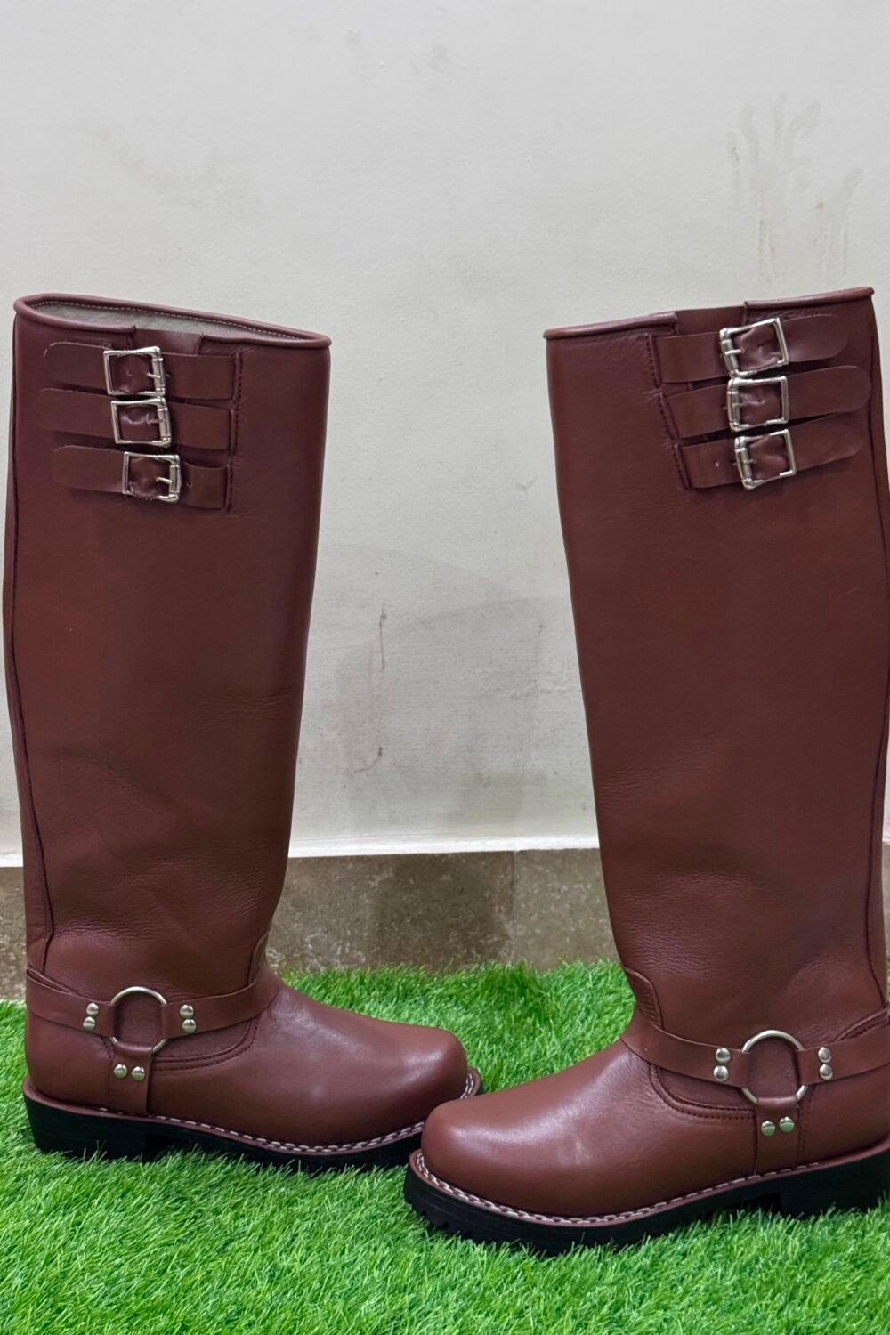 Handmade Brown Leather Boots | Men's Tall Riding Boots with Harness & Buckles | Historical Medieval Boots | Punk Rock Biker Footwear - Image 4