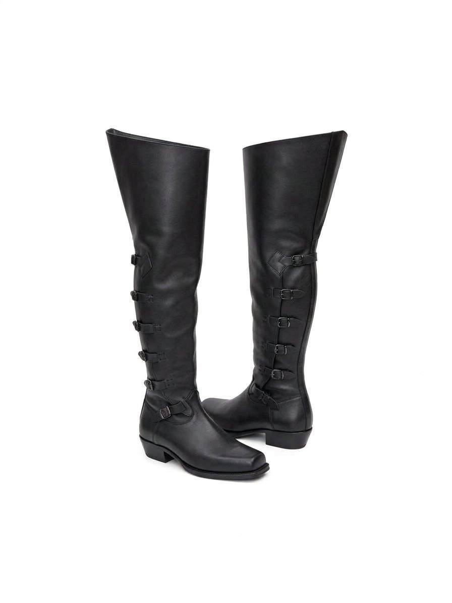 Brown Baroque Thigh-High Boots with Buckle Straps - Image 5