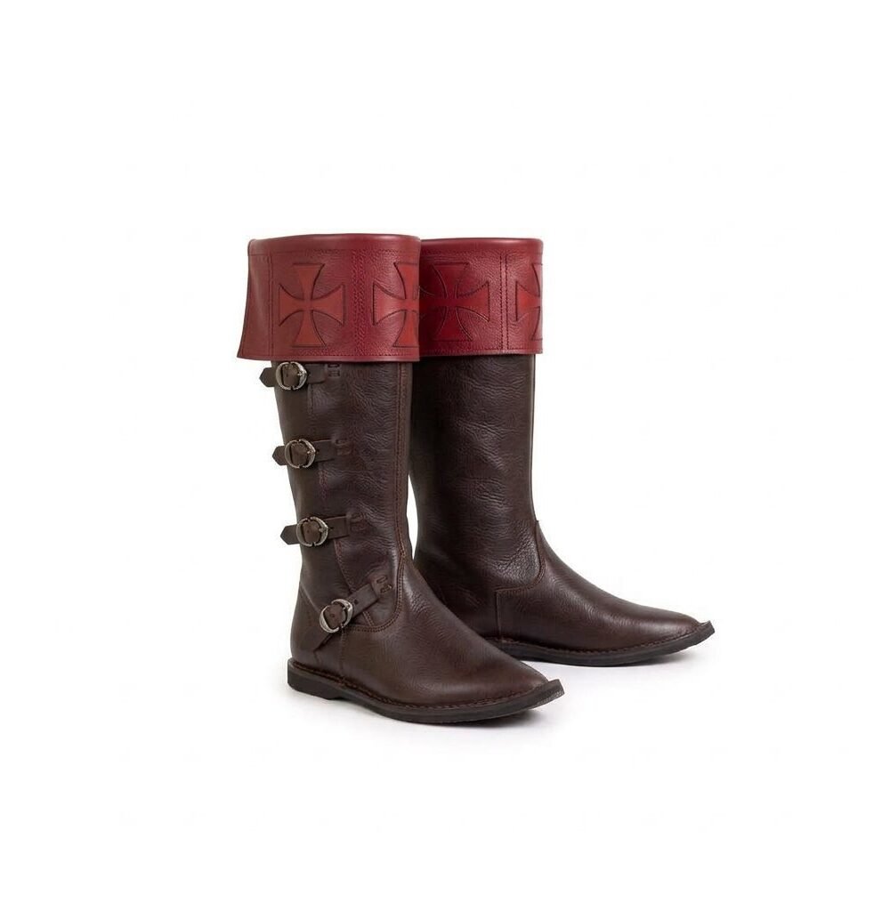 Black Knight Boots with Red Templar Cross Cuff - Image 4