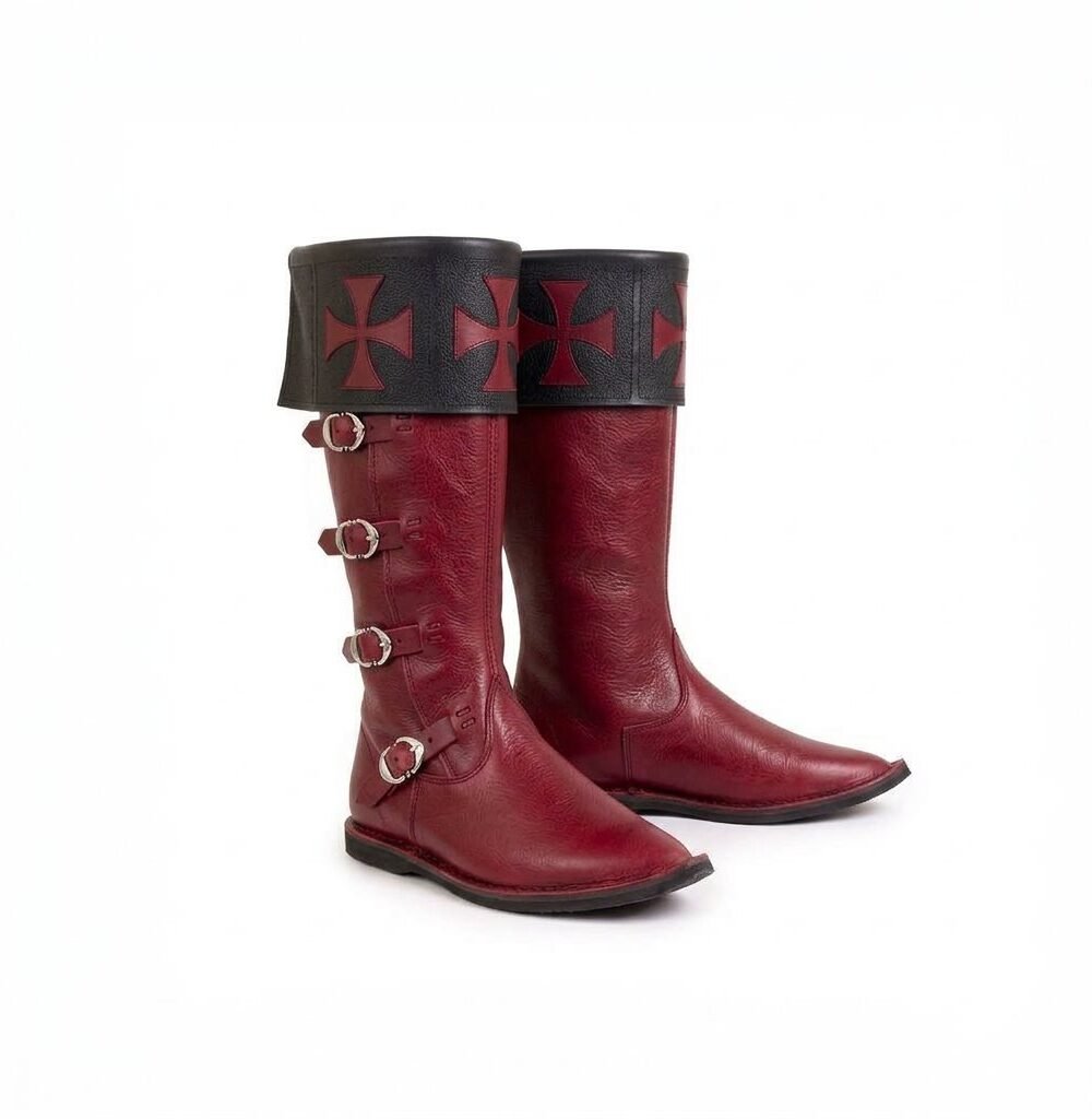 Black Knight Boots with Red Templar Cross Cuff - Image 5
