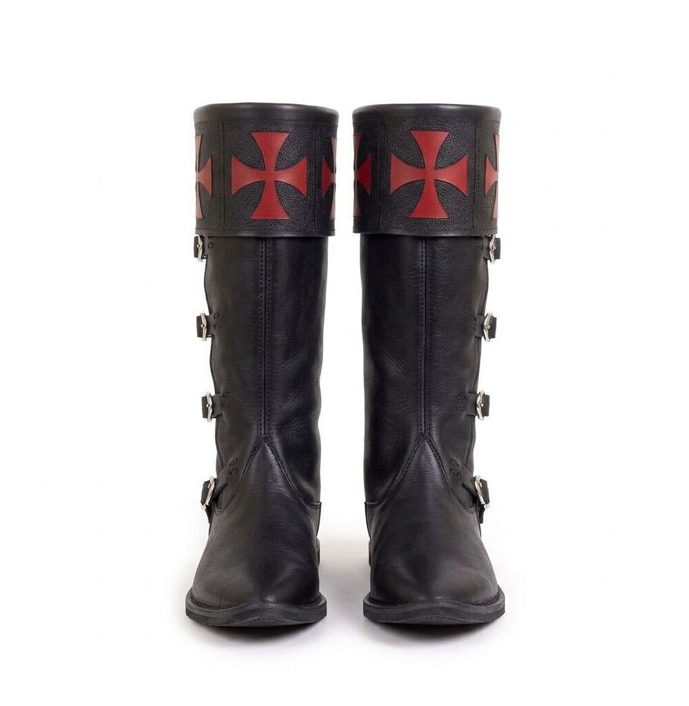 Black Knight Boots with Red Templar Cross Cuff - Image 3