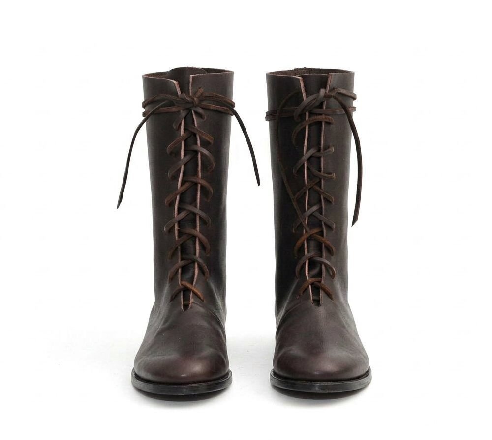 Brown Medieval Riding Boots with Wrap-Around Lace - Image 2