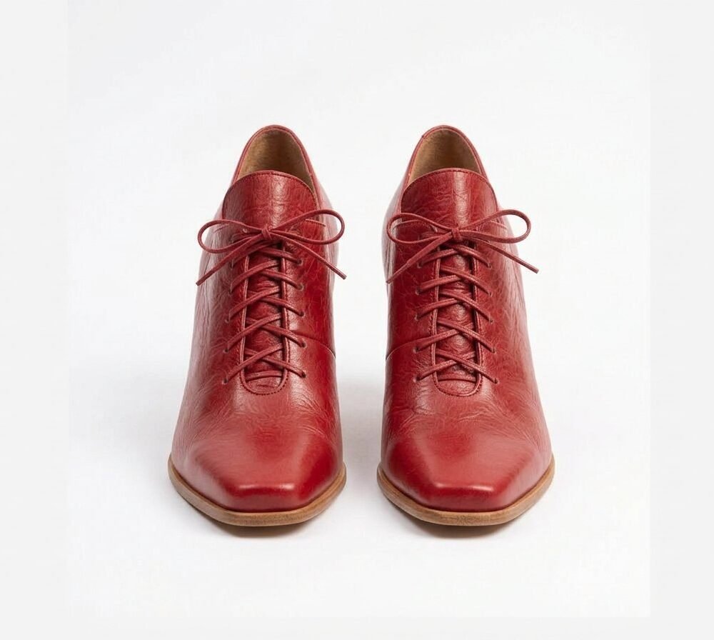 Ruby Red Baroque Ladies Shoes with Corset Lace-Up & Louis Heel - Image 3