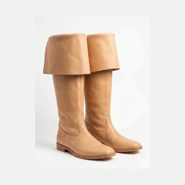 Brown musketeer bucket boots with fold-over cuff hero view – bystitch
