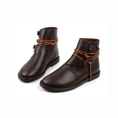 Brown viking wrap-cord leather shoes hero view