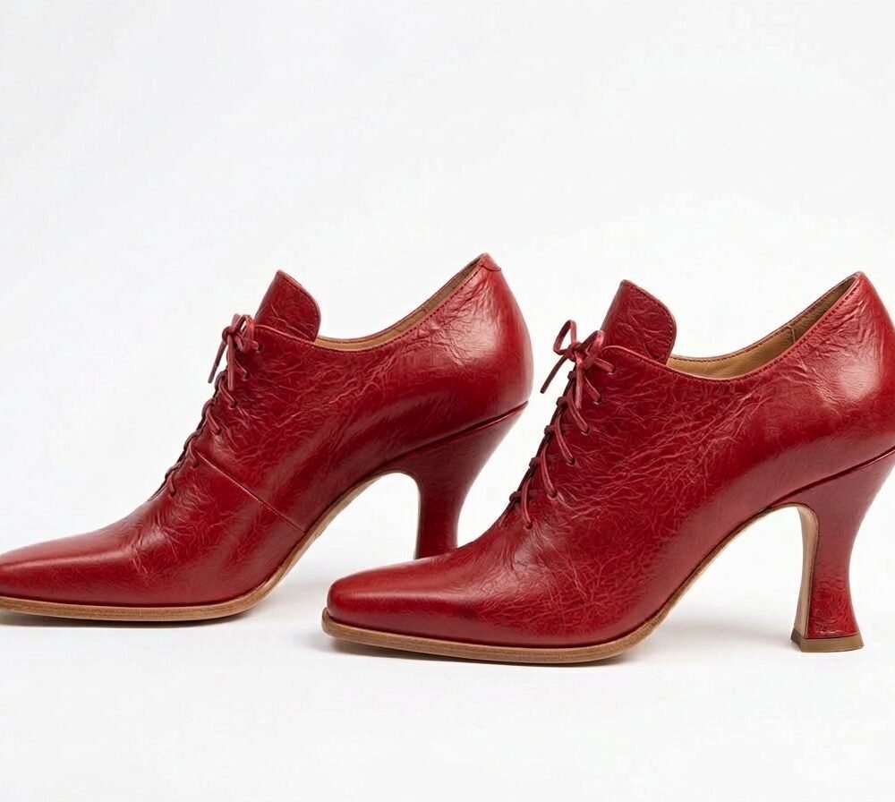Ruby Red Baroque Ladies Shoes with Corset Lace-Up & Louis Heel - Image 4