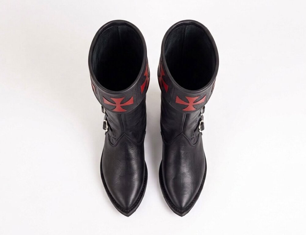 Black Knight Boots with Red Templar Cross Cuff - Image 2