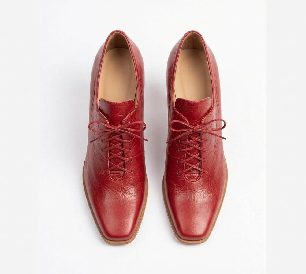 Ruby Red Baroque Ladies Shoes with Corset Lace-Up & Louis Heel - Image 5