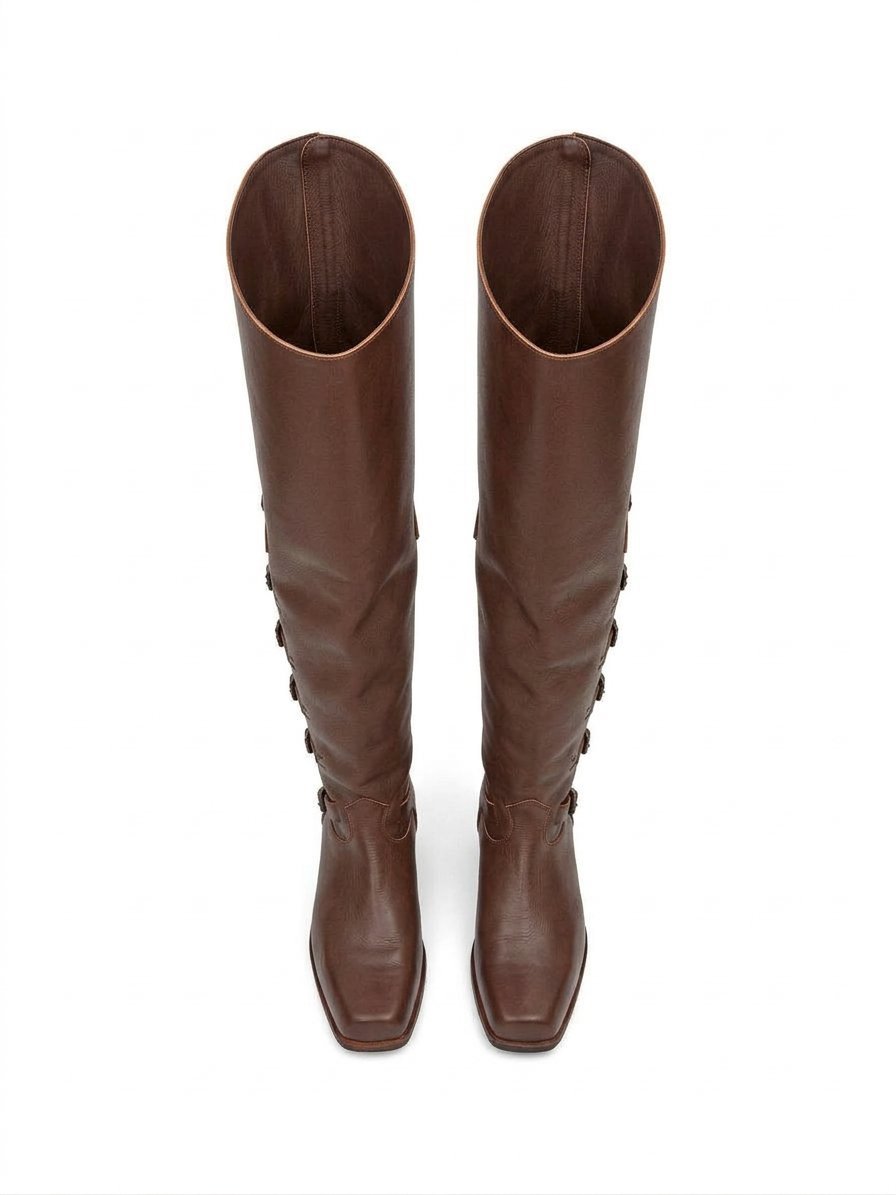 Brown Baroque Thigh-High Boots with Buckle Straps - Image 4