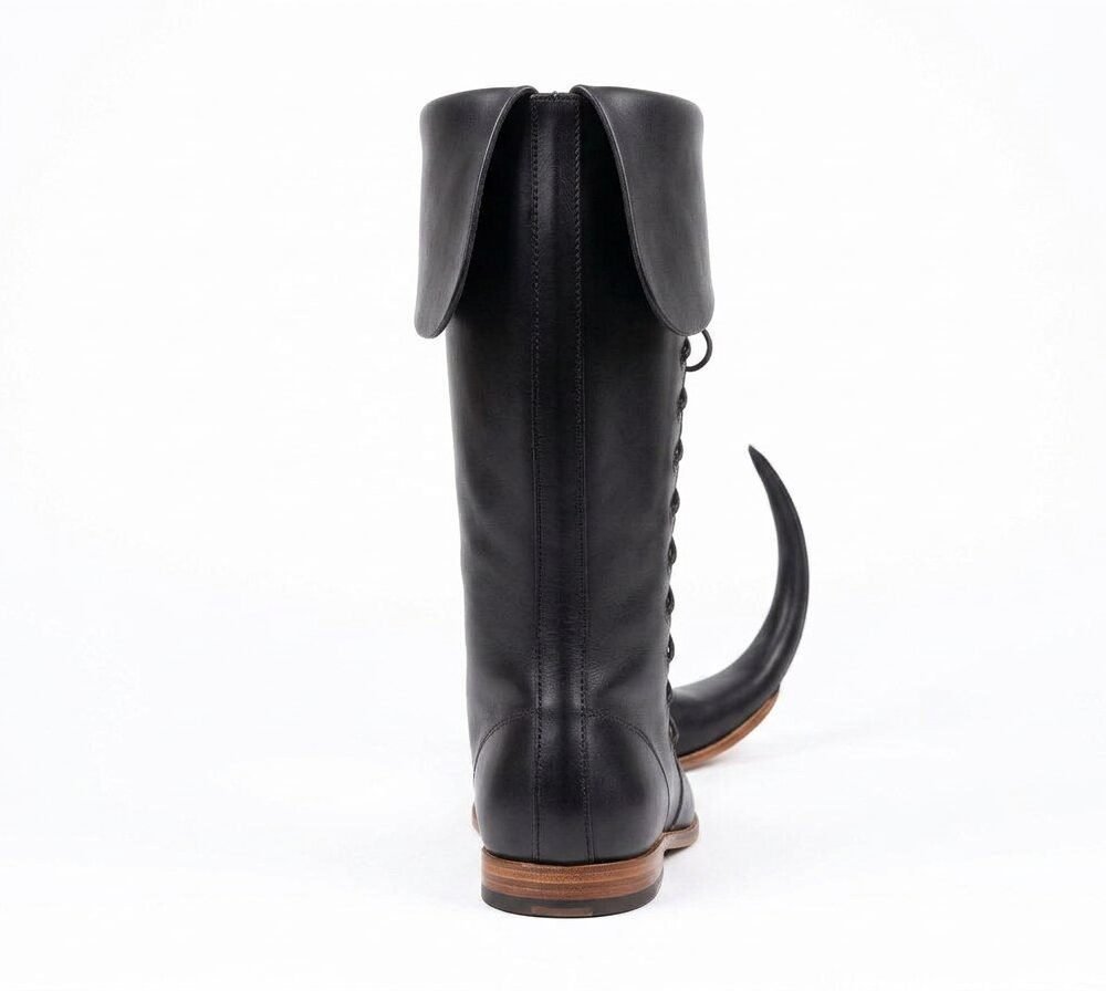 Black Laced Medieval Pointed Boots – Handmade Leather - Image 3