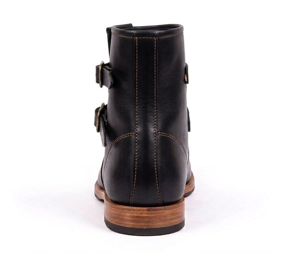 Black Buckled Medieval Pointed Boots – Handmade 13th Century Style Leather - Image 2
