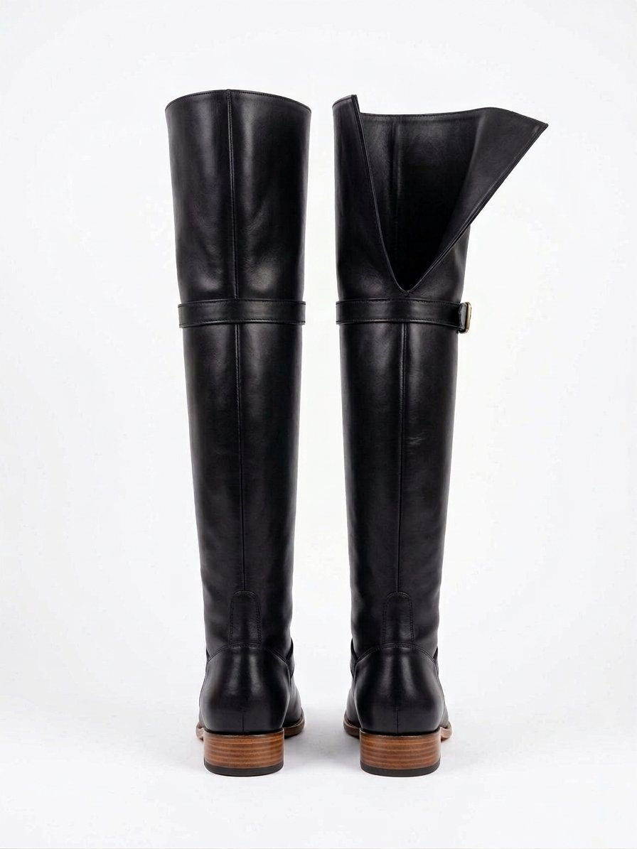 Black Cavalier Thigh-High Boots with Fold-Over Bucket Cuff - Image 2