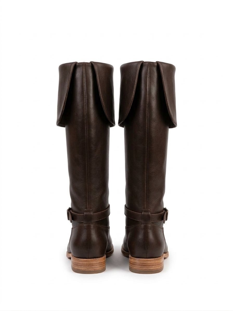 Brown Musketeer Boots with Bucket Cuff & Brass Ankle Strap - Image 2