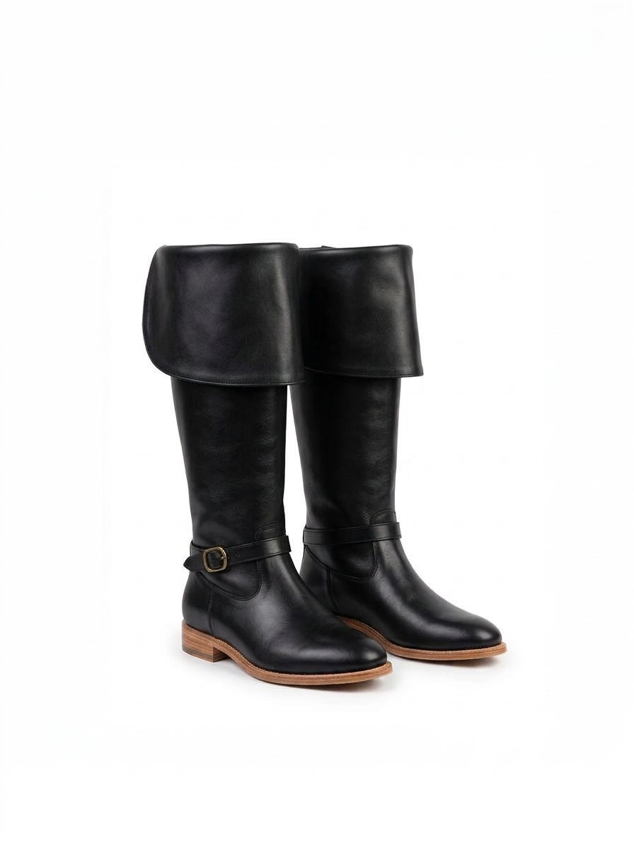 Brown Musketeer Boots with Bucket Cuff & Brass Ankle Strap - Image 6