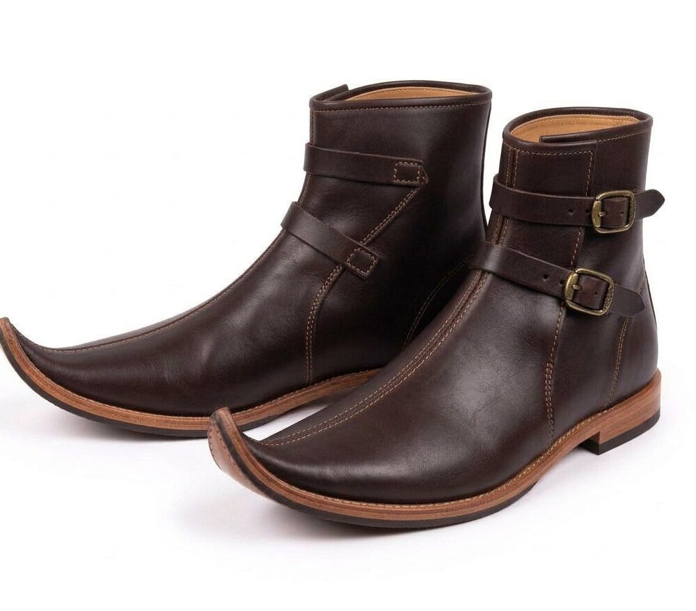 Black Buckled Medieval Pointed Boots – Handmade 13th Century Style Leather - Image 6