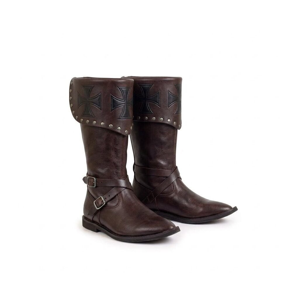 Black Knight Boots with Embossed Cross Cuff & Silver Studs - Image 6