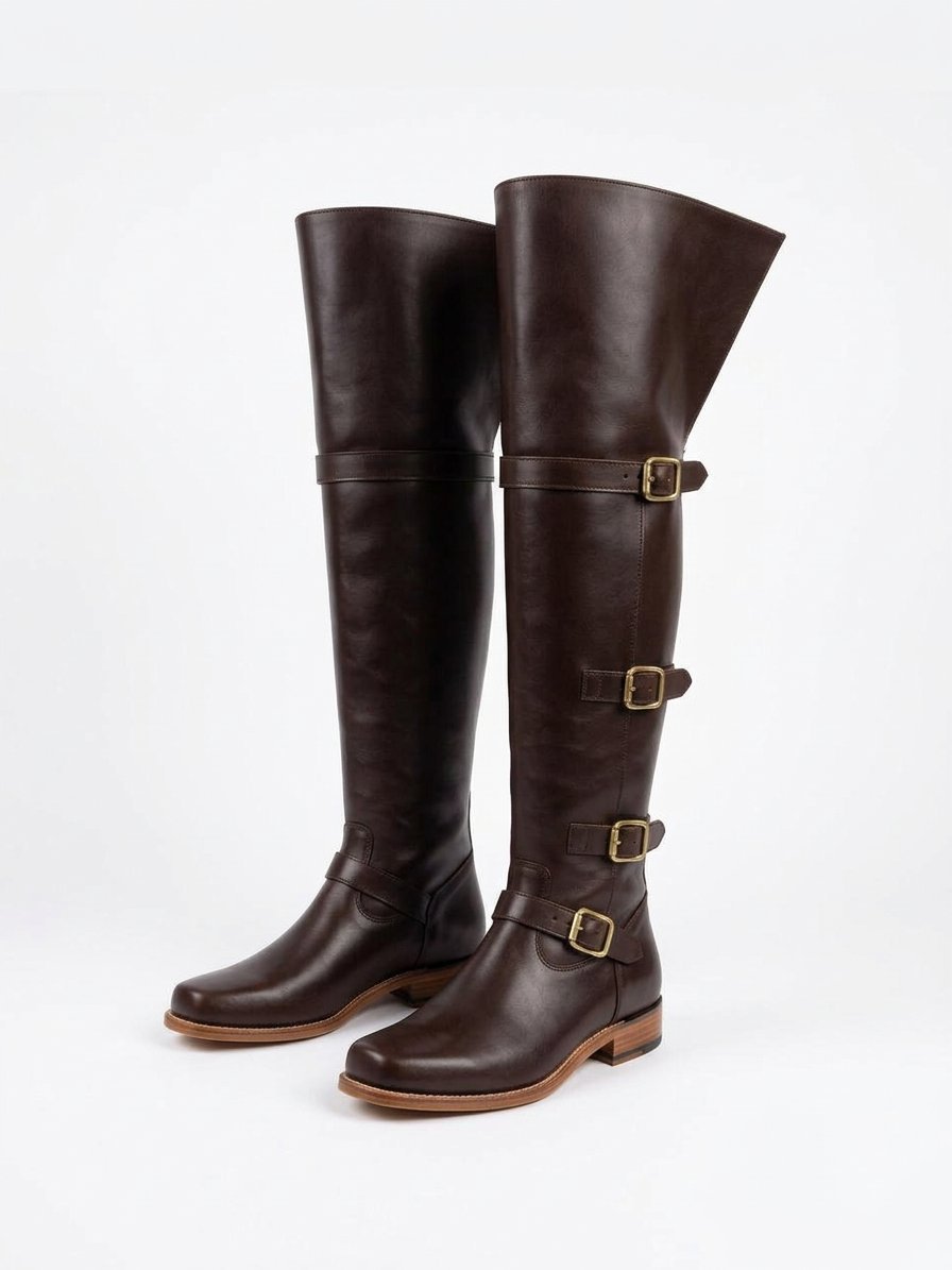Black Cavalier Thigh-High Boots with Fold-Over Bucket Cuff - Image 6