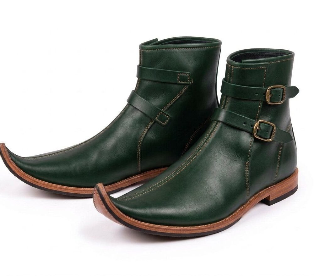 Black Buckled Medieval Pointed Boots – Handmade 13th Century Style Leather - Image 7